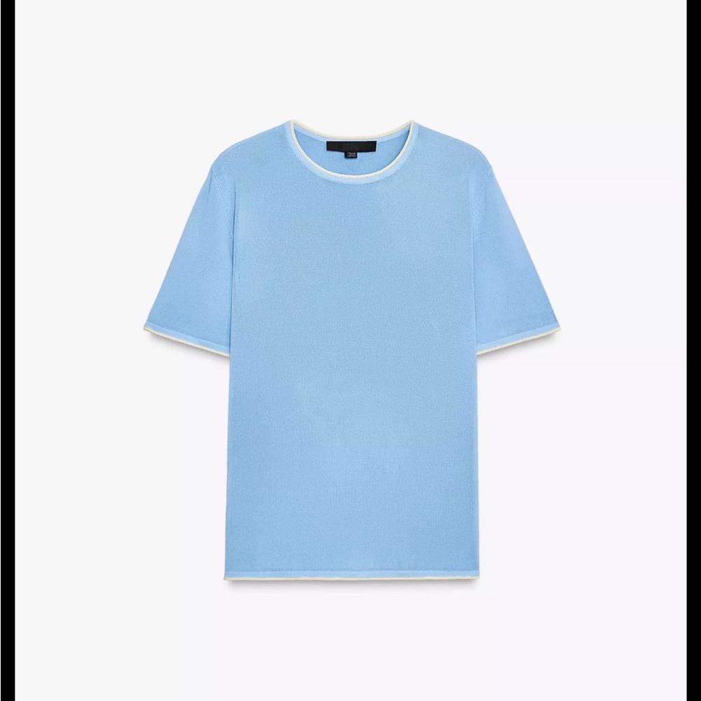 Zara SHORT SLEEVE JUMPER WITH CONTRAST PIPING LIGHT BLUE 0/3471/014